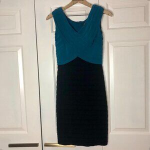 Adrianna Papell Petite Teal & Black Cocktail Dress | Size 6P